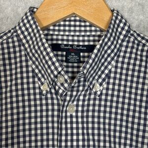 Brooks Brothers Long Sleeve Gingham Button Down Cotton Shirt-Navy/White-Men XL